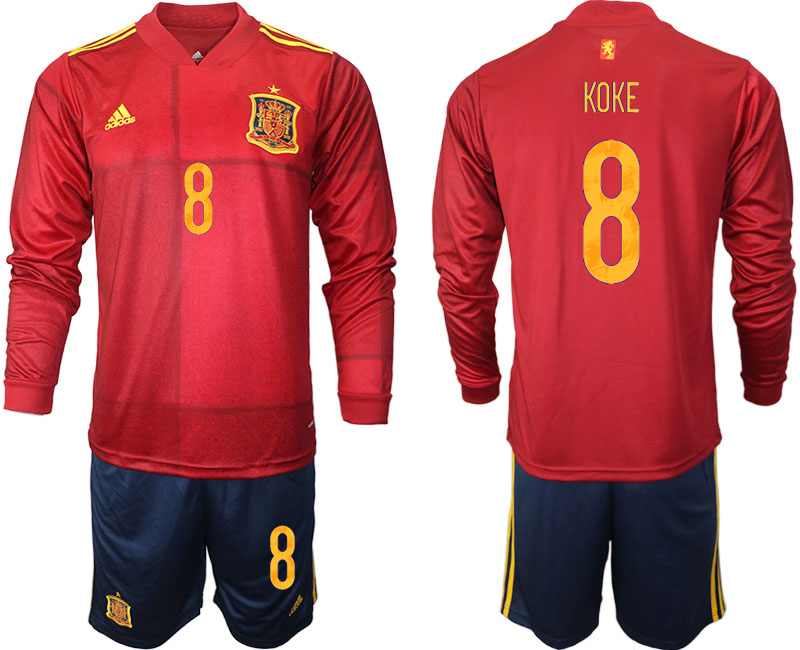 Cheap Men 2021 European Cup Spain home Long sleeve 8 soccer jerseys